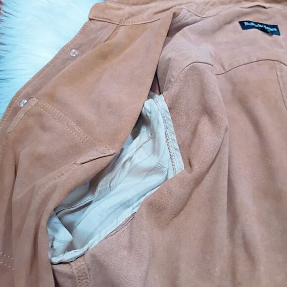 Bullock & Jones Mens Medium Suede Button-Up Shirt In Tan With Double Flap Pocket - Picture 16 of 16